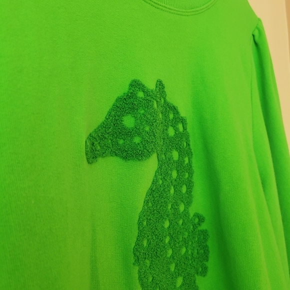 Anthropologie Maeve Seahorse Tufted Cotton Terry Sweatshirt Kelly Green Size 1X - Picture 8 of 10